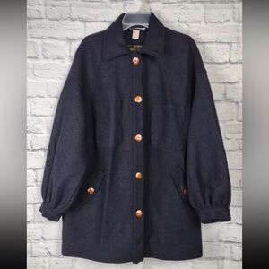H&M Italian Wool Navy Blue Coat Jacket Women Size 12 Button Nova Fides Italy